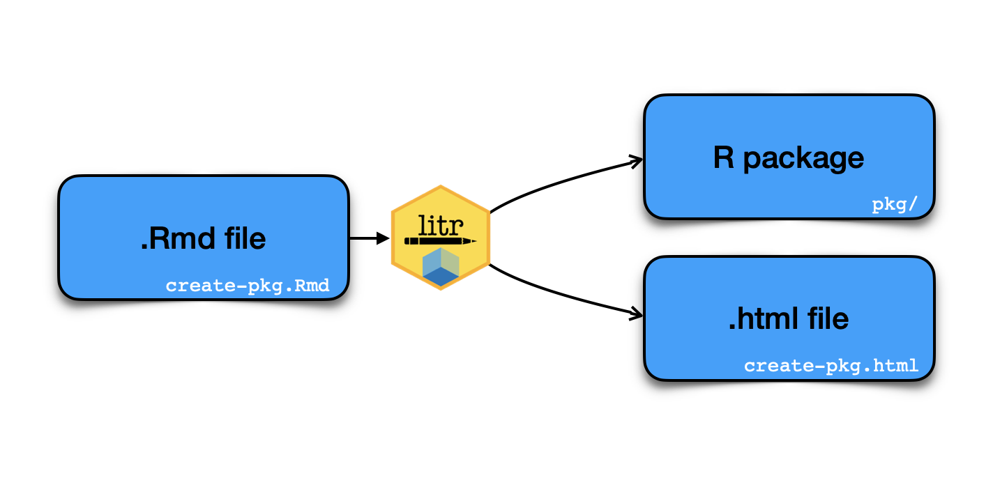 Diagram explaining how the litr R package works.